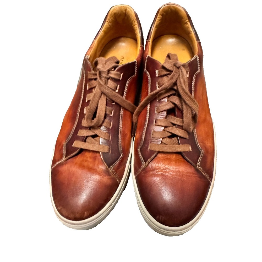 Magnanni Ottawa shoes 10.5 brown Amadeo Burnished Leather LowTop Sneakers cognac - Picture 7 of 11